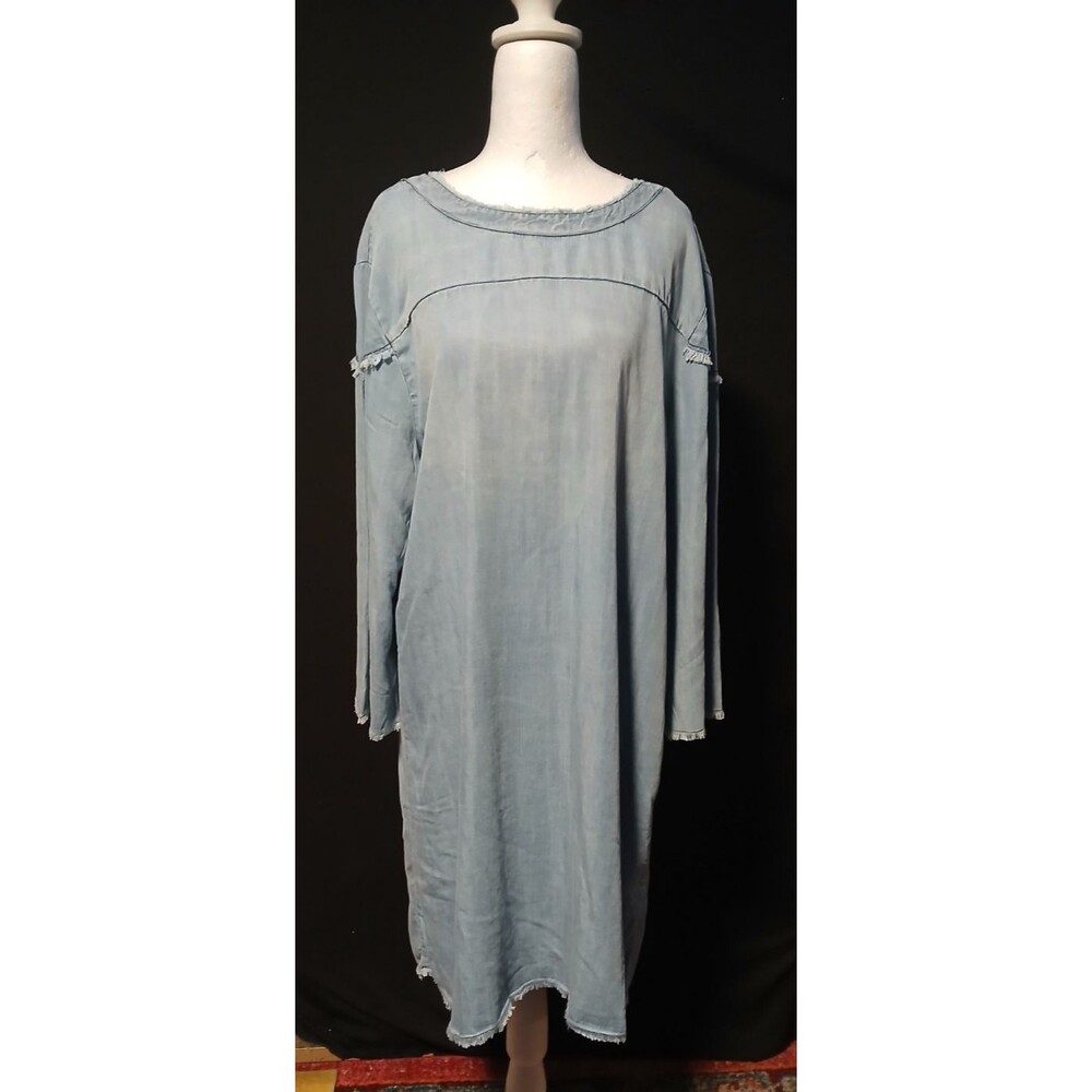 Rush  Soft Denim Light Washed Blue Jean Frayed Dress  Small
